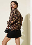 BİÇOMİ Leopar desenli astarlı ceket siyah t1192