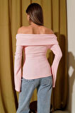 BİÇOMİ Omzu Açık Fermuarlı Bluz pembe T4330