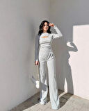 BİÇOMİ Pencereli detaylı alt üst takım gri w3864