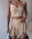 BİÇOMİ Arkadan büzgülü esnek büstiyer bej