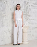 BİÇOMİ Broşlu yelek pantolon takım beyaz s255821