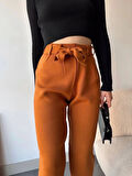 BİÇOMİ Kendinden kemerli triko pantolon camel