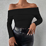 BİÇOMİ Uzun kol madonna yaka bluz siyah