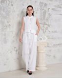BİÇOMİ Broşlu yelek pantolon takım beyaz s255821