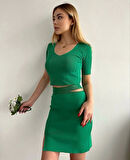 BİÇOMİ Etekli triko takım yeşil t23107