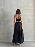 BİÇOMİ Fırfırlı brodeli astarlı uzun etek siyah s255047