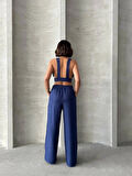 BİÇOMİ Crop pantolon keten takım s255012