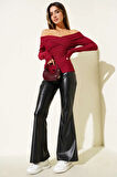 BİÇOMİ Madonna Çapraz Yaka Bluz Bordo t4331