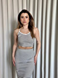 BİÇOMİ Çizgili etek crop takım