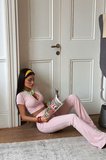 Pembe Titti Anahtar Deliği Yaka Crop Üst İspanyol Paça Takım ATE-5842