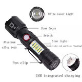WS-2828 Ultra USB Şarjlı Polis El Feneri, Bekçi, Asker El Feneri Kırmızı Mavi Çakarlı 1000 Lümen