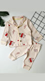 Kırmızı Ayıcık desenli %100 Pamuk bebek pijama takımı