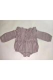 Kız Bebek %100 Pamuk Müslin Kumaş Uzun Kollu Mor Bodysuit-Zıbın
