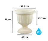 Omnipazar SO-N003 Nergiz Dekoratif Dış Mekan Saksı 47 lt Kirli Beyaz 3 Adet