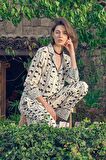Monamise Kadın Desenli Puantiyeli Gömlek Yakalı Pijama Takımı 22034