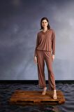 Monamise Kadın Yakası Dantelli Nakışlı Pijama Takımı