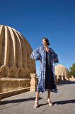 Monamise Kadın Dantelli Dekolteli Yaprak Desenli Kimono Takımı 23038 