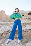 Monamise Kadın Kısa Kollu "Never Give Up" 3'lü Crop Eşofman Takımı 23090 