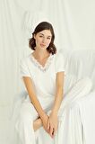 Monamise Kadın Kısa Kollu V Yakalı Dantelli Pijama Takımı 18513 