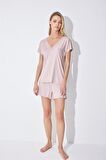 Monamise Kadın Kısa Kollu Dantelli V Yaka Şort Takımı 18514 