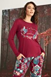 Monamise Kadın Çiçek ve Yaprak Desenli "I'm Living In a Dreamland" Pijama Takımı 23146 