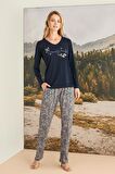 Monamise Kadın Yaprak Desenli "Romantic Life" Pijama Takımı 23168 