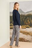 Monamise Kadın Yaprak Desenli "Romantic Life" Pijama Takımı 23168 