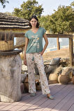 Monamise Kadın Desenli ve Baskılı "See the World" Pijama Takımı 24113 