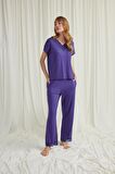 Monamise Kadın Kısa Kollu V Yakalı Dantelli Pijama Takımı 18569 