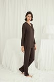 Monamise Kadın Uzun Kollu Boydan Düğmeli V Yaka Pijama Takımı 18701 