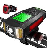 Forte Gt 3 In 1 Bisiklet El Feneri 5 Led Fonksiyonlu Km Sayaçlı Su Geçirmez Far Siyah