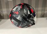 Sway 715 Şeffaf Vizörlü Yarım Motosiklet Scooter Kaskı S Beden Poison Black Grey Red