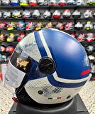 Sway 715 Şeffaf Vizörlü Yarım Motosiklet Scooter Kaskı S Beden Blue Beıge