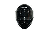 Sway 926 Full Face Çene Açılır Motosiklet Kaskı M Beden Parlak Siyah Çene Açılır Motor Kaskı