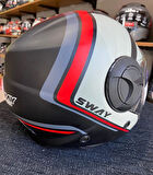 Sway 737 Şeffaf Vizörlü Güneş Gözlüklü Yarım Motosiklet Scooter Kaskı 2XL Beden Double Black Grey Red