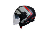 Sway 737 Şeffaf Vizörlü Güneş Gözlüklü Yarım Motosiklet Scooter Kaskı 2XL Beden Double Black Grey Red