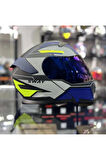 Sway 912 Full Face İridyum Vizör Çene Açılır Motosiklet Kaskı M Beden B1 Blue+1 Şeffaf Vizör Hediye