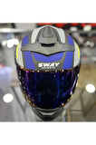 Sway 912 Full Face İridyum Vizör Çene Açılır Motosiklet Kaskı M Beden B1 Blue+1 Şeffaf Vizör Hediye