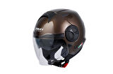 Sway 737 Şeffaf Vizörlü Güneş Gözlüklü Yarım Motosiklet Scooter Kaskı S Beden Gloss Brown