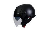 Sway 737 Şeffaf Vizörlü Güneş Gözlüklü Yarım Motosiklet Scooter Kaskı 2XL Beden Mat Black
