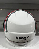 Sway 737 Şeffaf Vizörlü Güneş Gözlüklü Yarım Motosiklet Scooter Kaskı XL Beden Double With Blue Red
