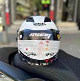 Sway 766 Geko Güneş Gözlüklü Yarım Motosiklet Kaskı 2XL Beden Gloss White