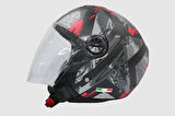 Sway 715 Şeffaf Vizörlü Yarım Motosiklet Scooter Kaskı L Beden Poison Black Grey Red