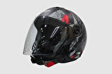 Sway 715 Şeffaf Vizörlü Yarım Motosiklet Scooter Kaskı L Beden Poison Black Grey Red