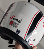Sway 715 Şeffaf Vizörlü Yarım Motosiklet Scooter Kaskı S Beden Nano Beyaz Siyah Kırmızı Desen