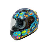 Sway 815K Full Face Şeffaf Vizör Çocuk Motosiklet Kaskı L Beden Ocean Black Blue