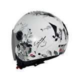 Sway 715 Siyah Vizörlü Yarım Motosiklet Scooter Kaskı M Beden Iris White Grey kadın Scooter Kaskı