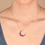 Zirkon Taşlı Pırlanta Montür Hilal Şekilli  Rose Kaplama Gümüş Kolye