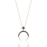 Zirkon Taşlı Pırlanta Montür Yıldız Hilal Rose Altın Kaplama Gümüş Kolye