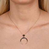 Zirkon Taşlı Pırlanta Montür Yıldız Hilal Rose Altın Kaplama Gümüş Kolye